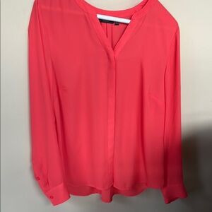 Apt. 9 Coral Blouse with Cuffed Sleeves and Mandarin Collar